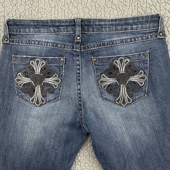 Wrangler Rock 47 Jeans Ultra Low Rise Womens 32x34 Western Denim Flare Bootcut - Picture 3 of 10